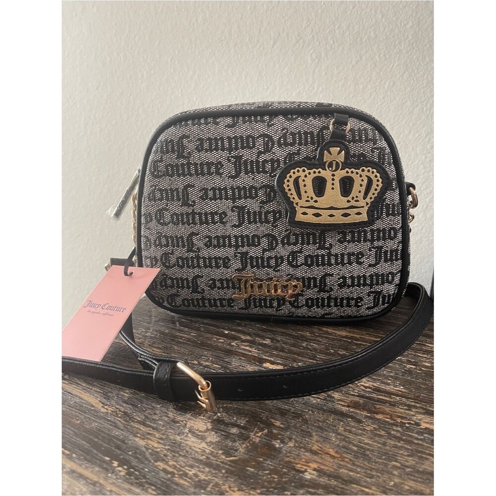 Juicy Couture Black Logo Crossbody with Gold Crown bag charm